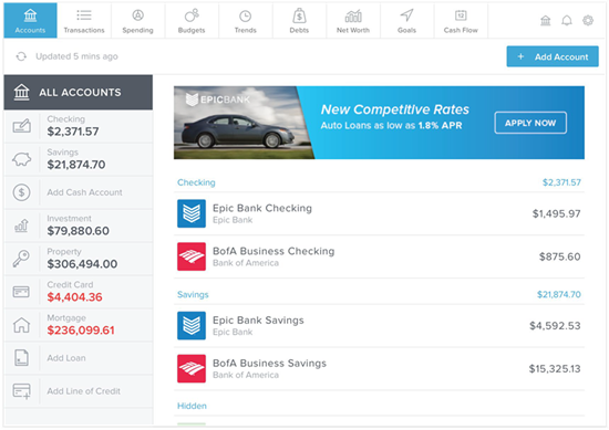 Accounts Tab - Money Management